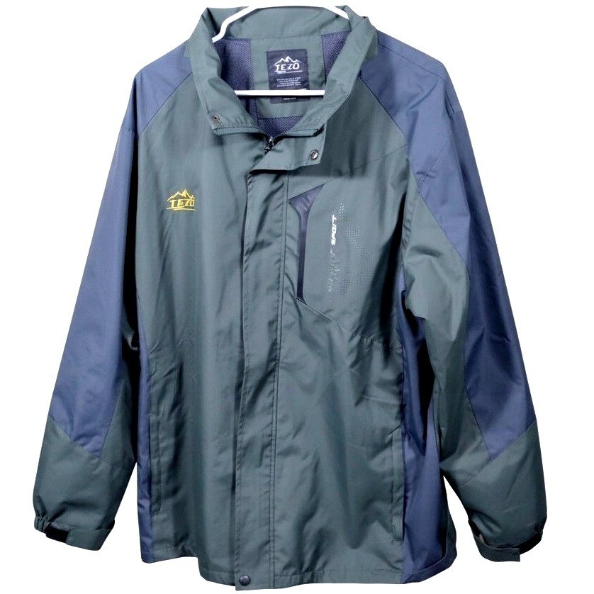 TEZO Outdoor Sport Rain Jacket Large Green Waterproof Hiking Windbreaker Hooded