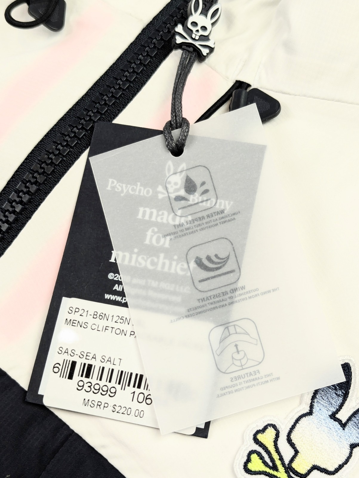 PSYCHO BUNNY Mens SMALL CLIFTON Sport JACKET Hooded Full Zip Drawstring Packable