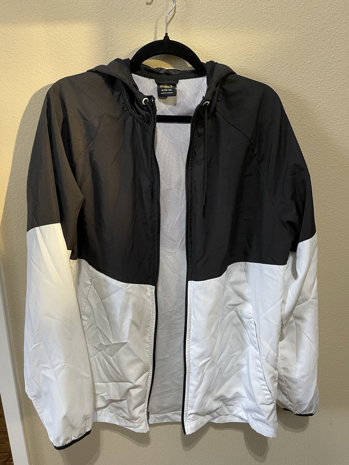 Men’s Hooded Windbreaker Jacket Black and white color-block design