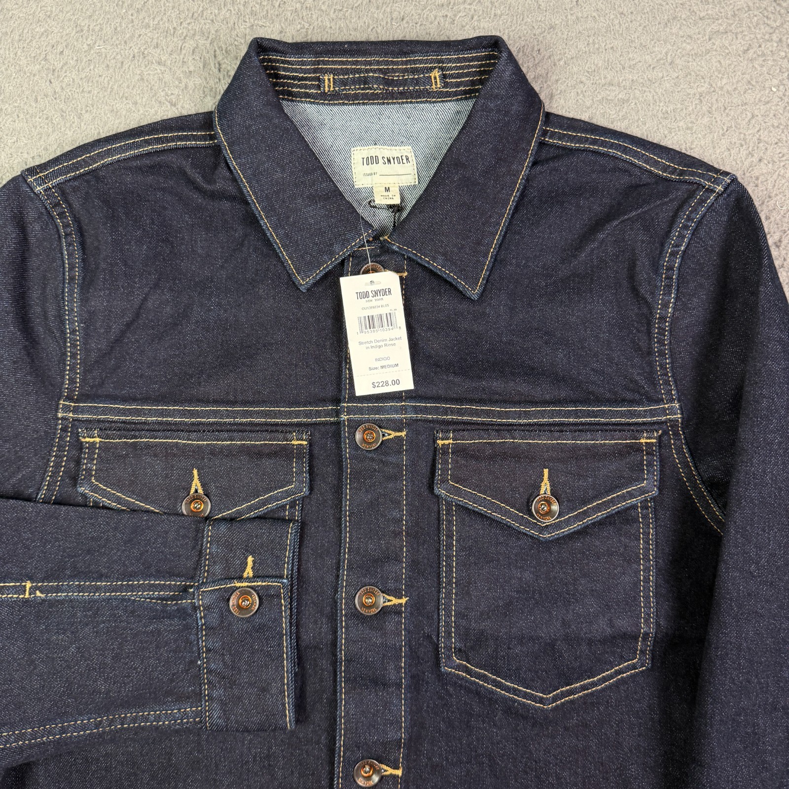 Todd Snyder Denim Jacket Mens Medium Indigo Rinse Dark Blue Trucker Pockets NEW