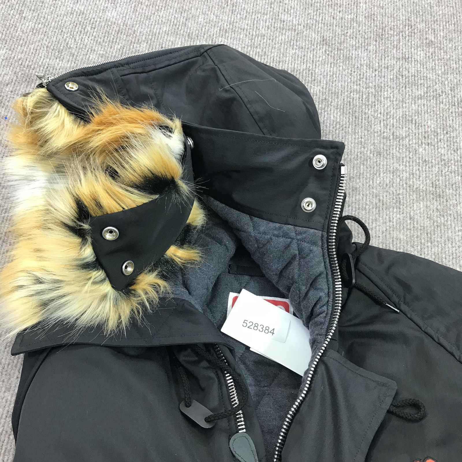 Kenzo Jacket Mens Small Black Short Parka Fur Hood Removable Quilted Insulated