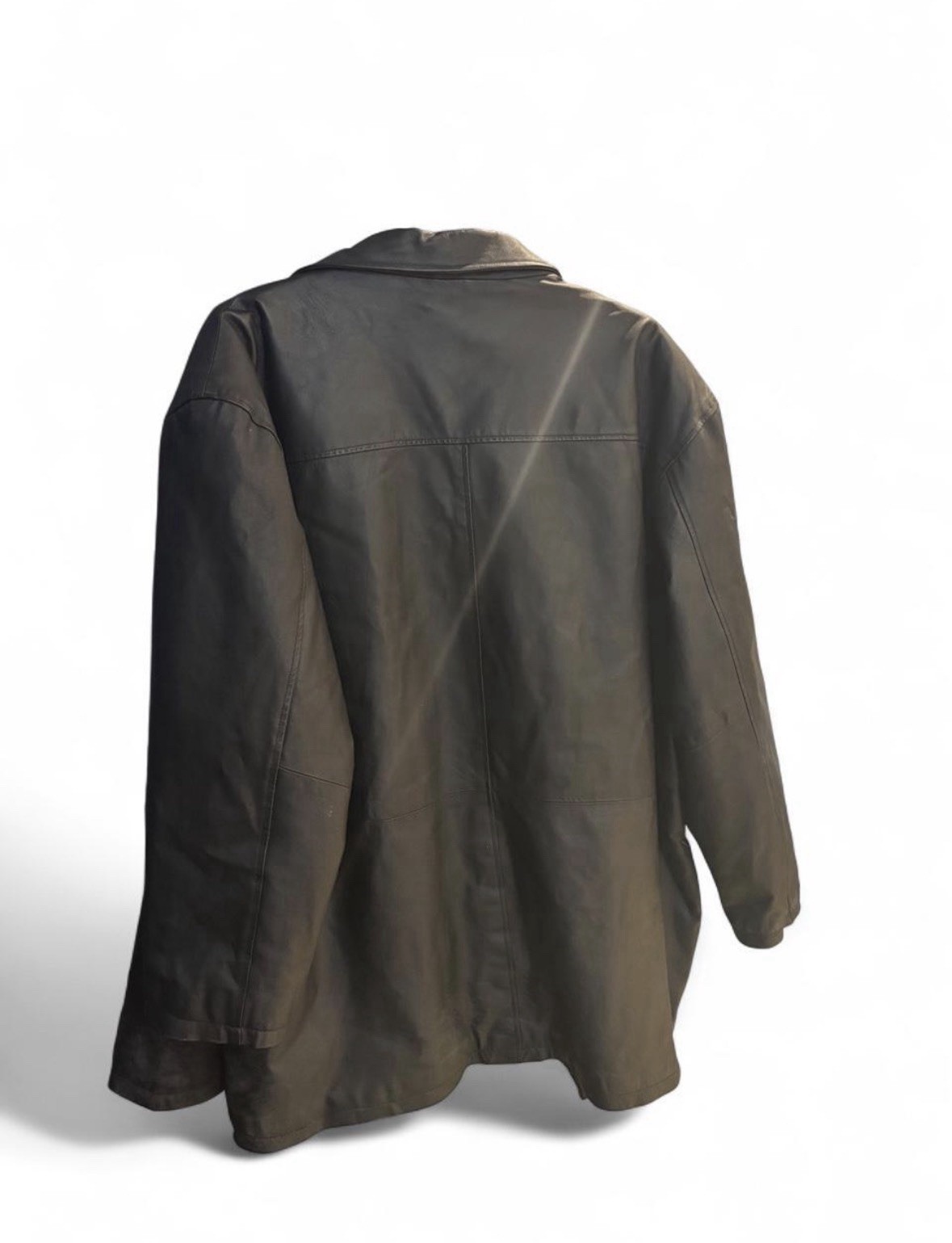 KS Men’s Black Genuine Leather Button Front Lined Mid-Length Coat 4XL