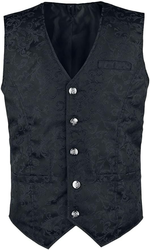 Men Black Brocade Waistcoat Victorian Steampunk Formal Vest