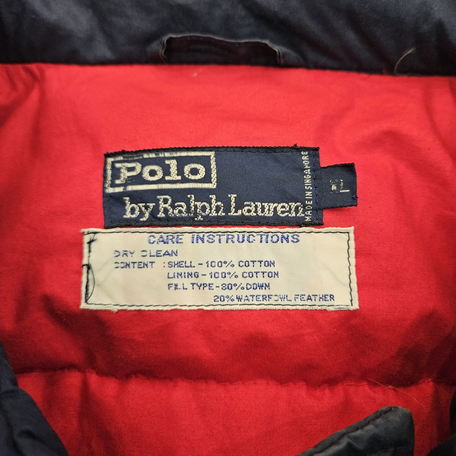 90s Polo Ralph Lauren Down Jacket XL Navy Blue Puffer Waterfowl Down 100g Cotton