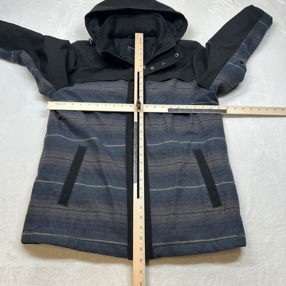 Pendleton Hooded Softshell Jacket Mens Medium Black Blue Striped Wool Stretch