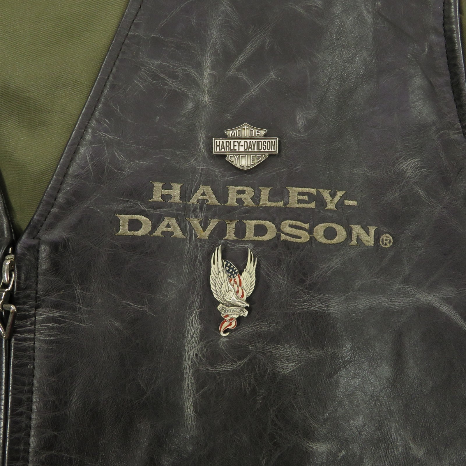 Harley Davidson Leather Vest XXL Mens Black Anniversary Patches Pins Side Laces