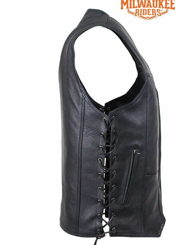 Mens Motorcycle 10 Pocket Utility Riding Soft Leather Blk Vest 2 Gun pockets New