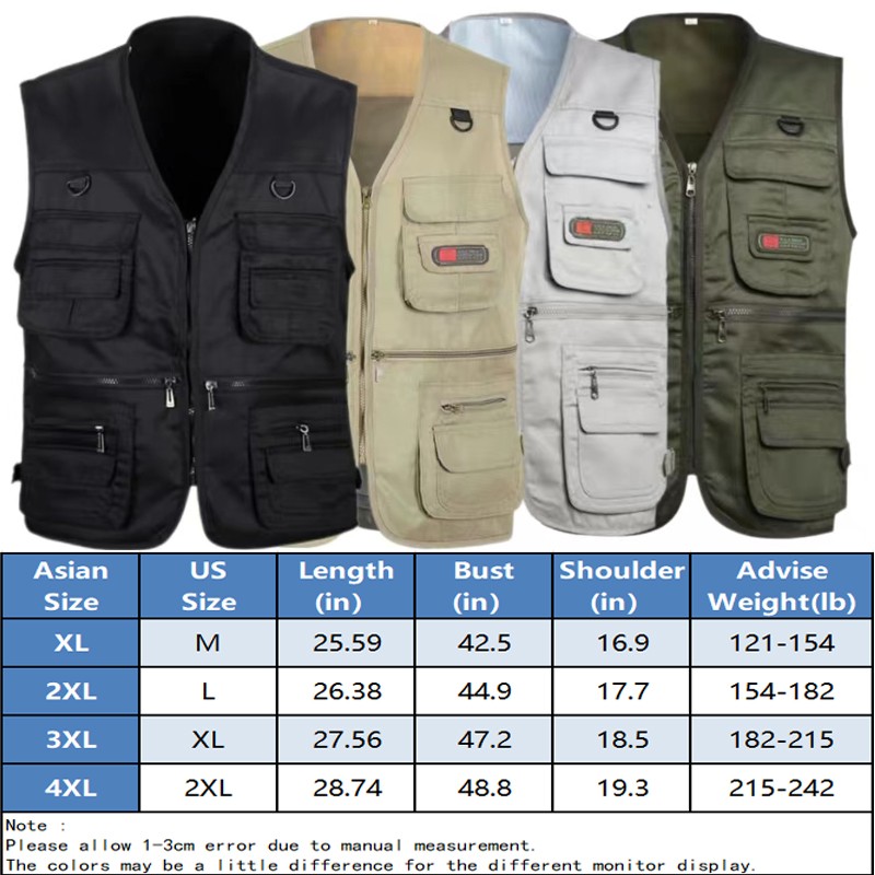 Multi Pocket Cargo Vest Mens Utility Fishing Hiking Outdoor Gilet Waistcoat Tops