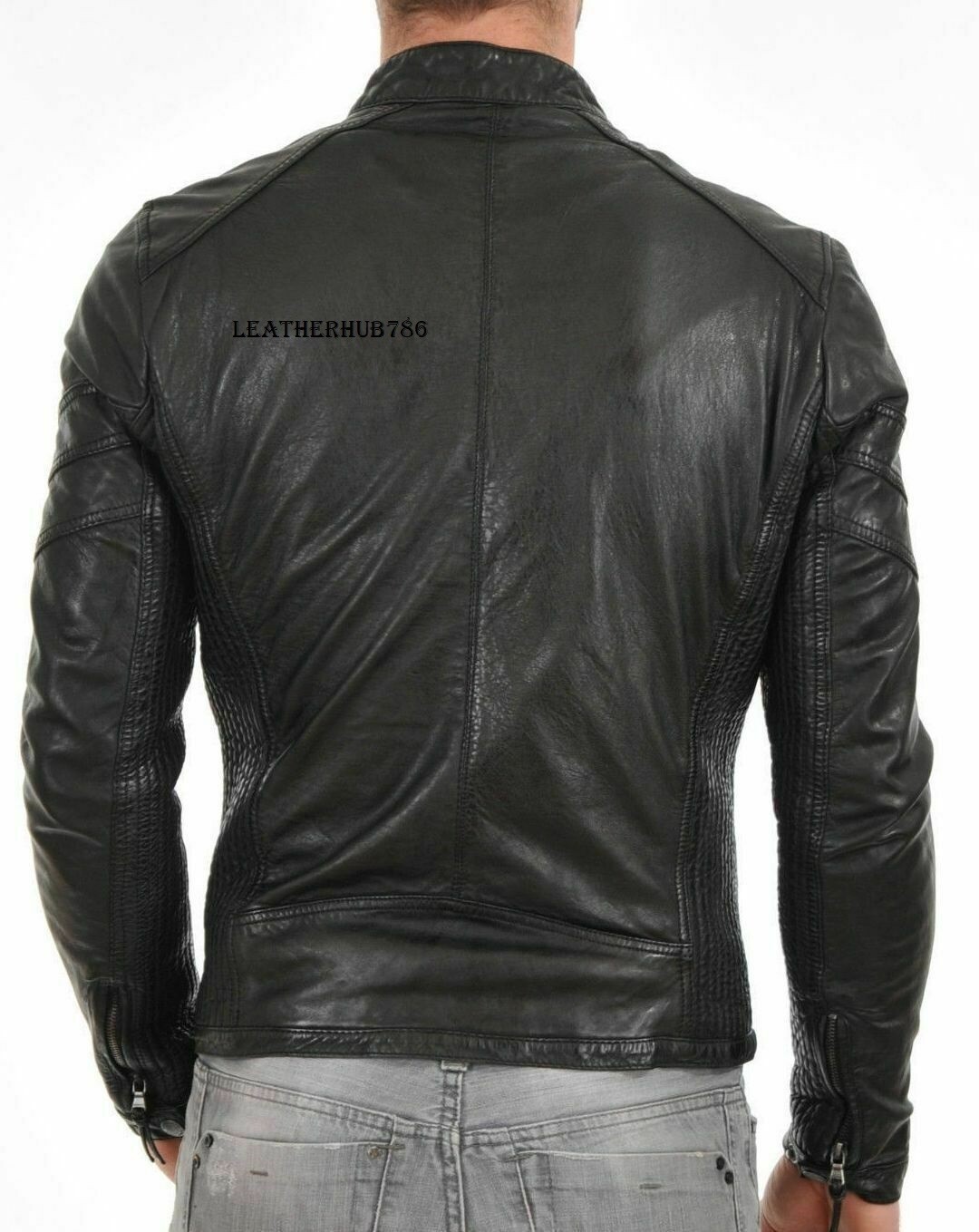 Men Jacket Genuine Pure Black Lambskin Leather Biker Motorcycle Party Wear 524
