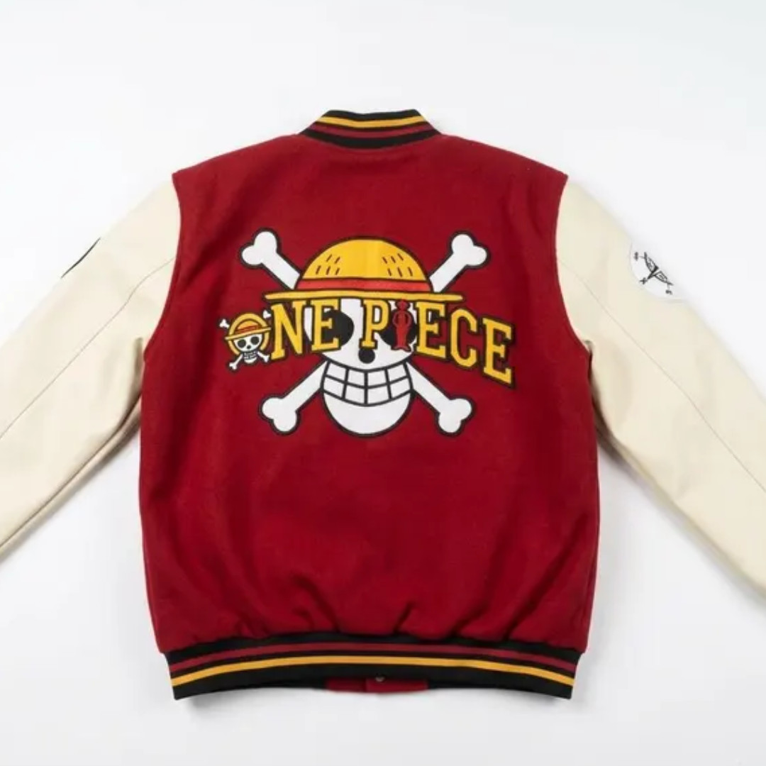 One Piece Jacket Men – Straw Hat Pirates Varsity Bomber, Luffy Anime Streetwear