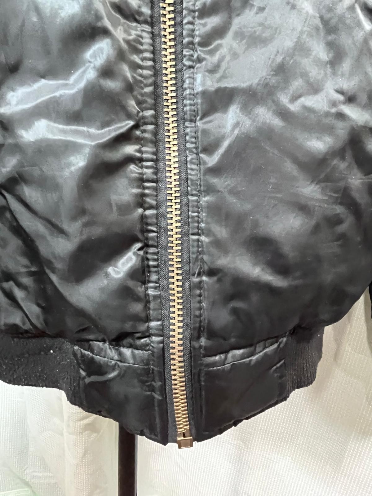 Mens Black Bomber Jacket Faux Fur Hood Quilted Camo Lining Size XL