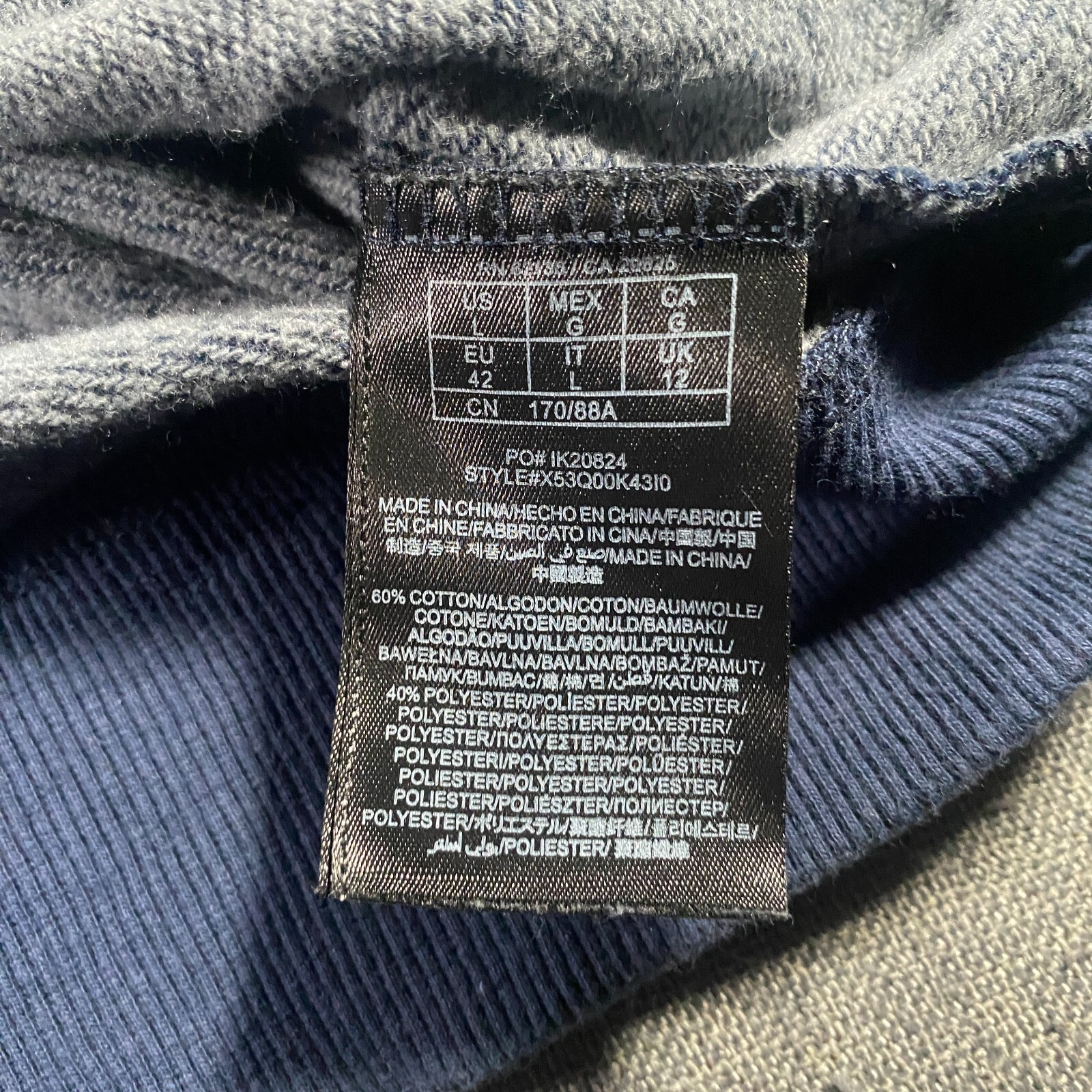 Guess Jacket Mens Large Blue Full Zip Lightweight Hoodie Stretch Knit