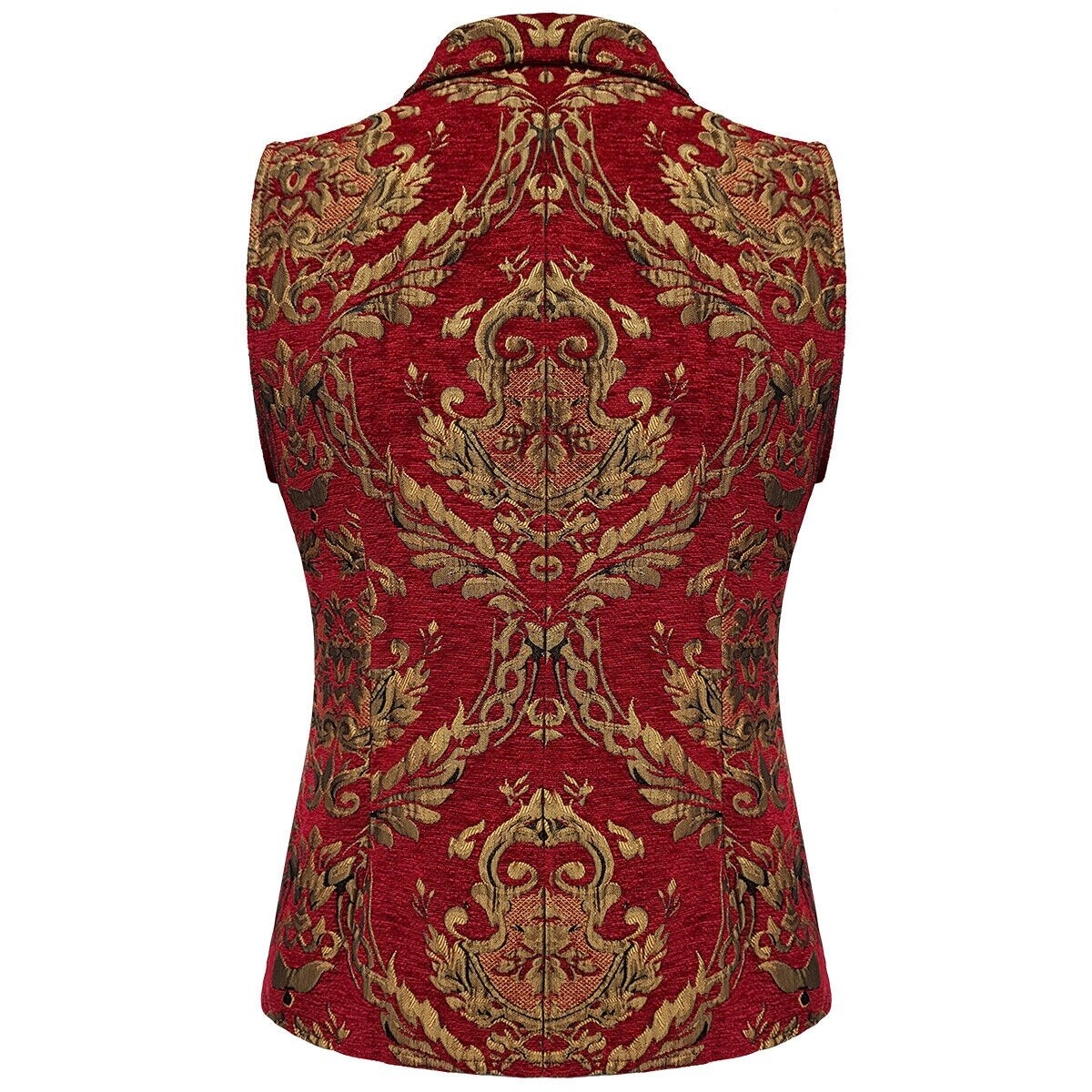 Men Gothic Victorian Red/Gold Brocade Waistcoat Vest Jacquard Tuxedo Vest