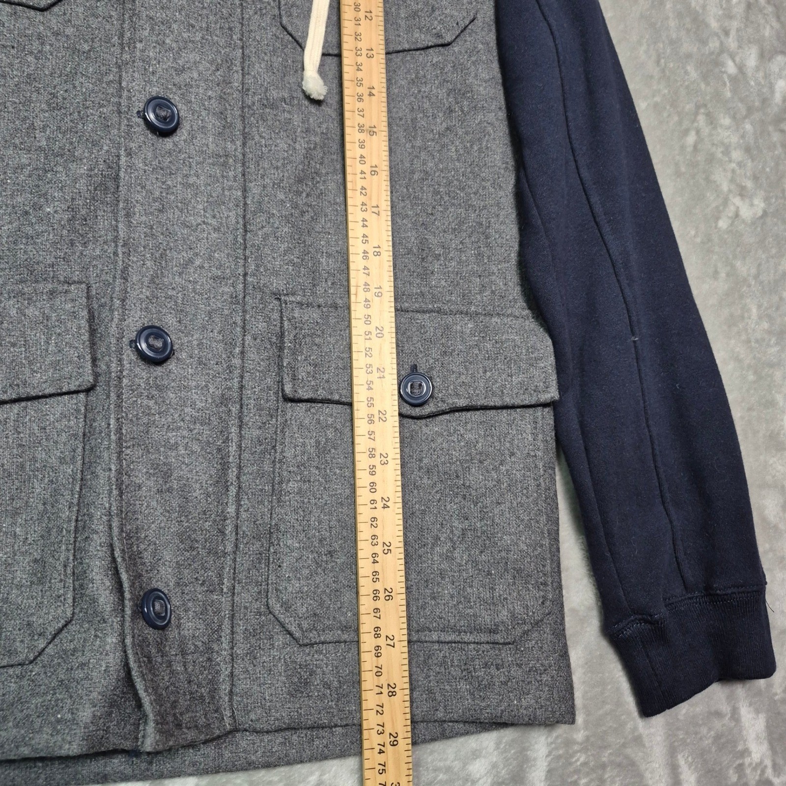All-Son Surplus & Equipment Mens Navy Grey Wool Blend Utility Hooded Jacket M