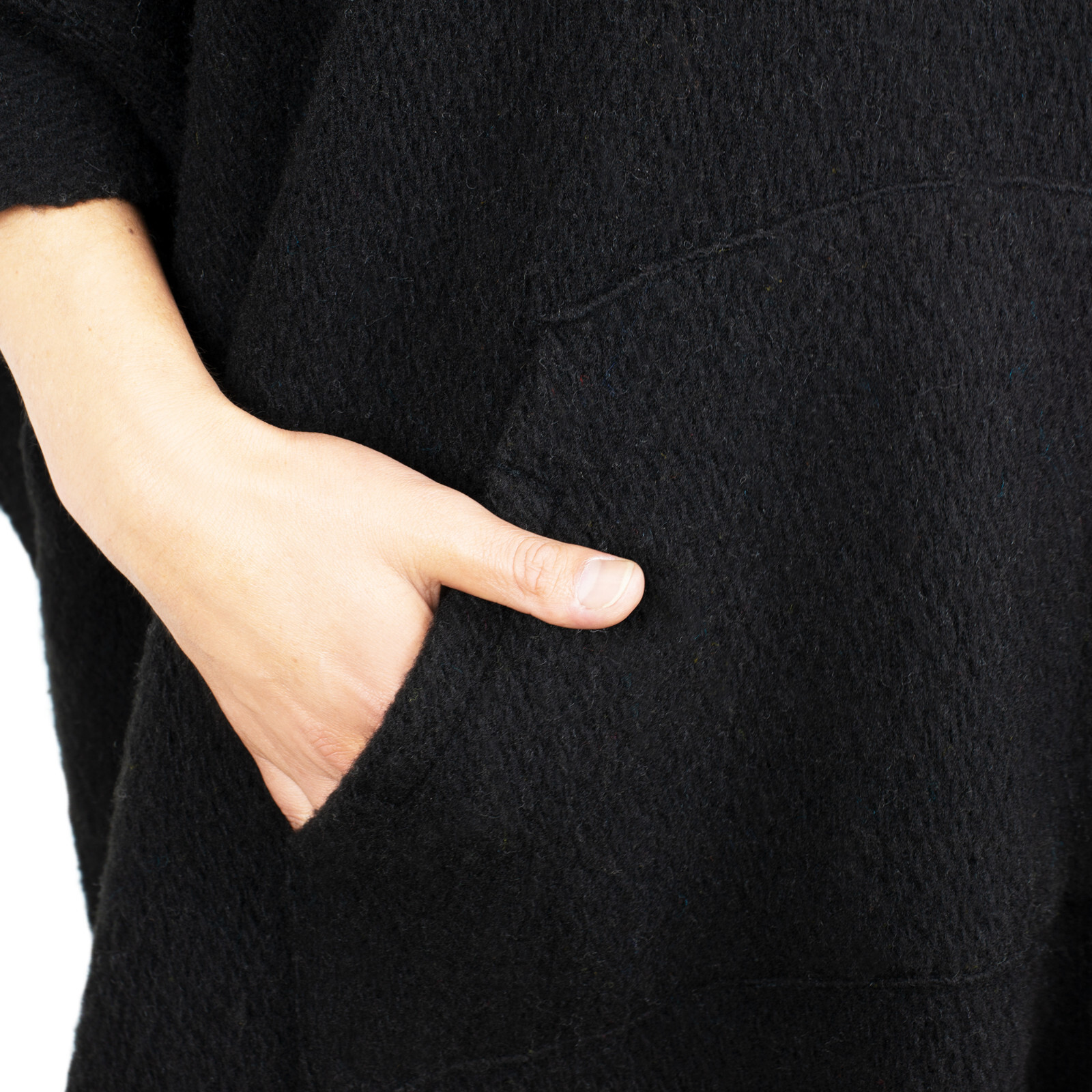 LLAMA WOOL BLACK MENS UNISEX LADY JEDI CAPE PONCHO JACKET WITH POCKET OTAVALO