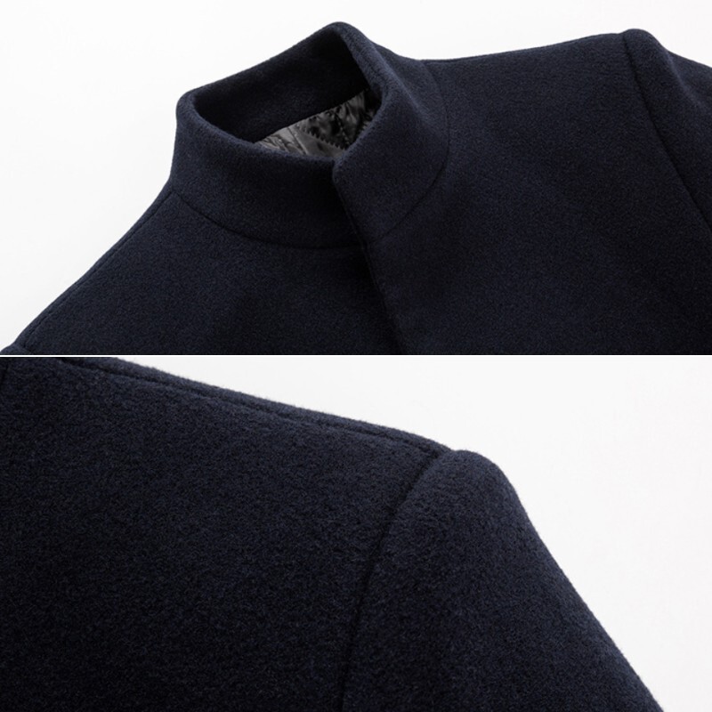Men Trench Coat Overcoat Woolen Blend Single Breasted Jacket Casual Business