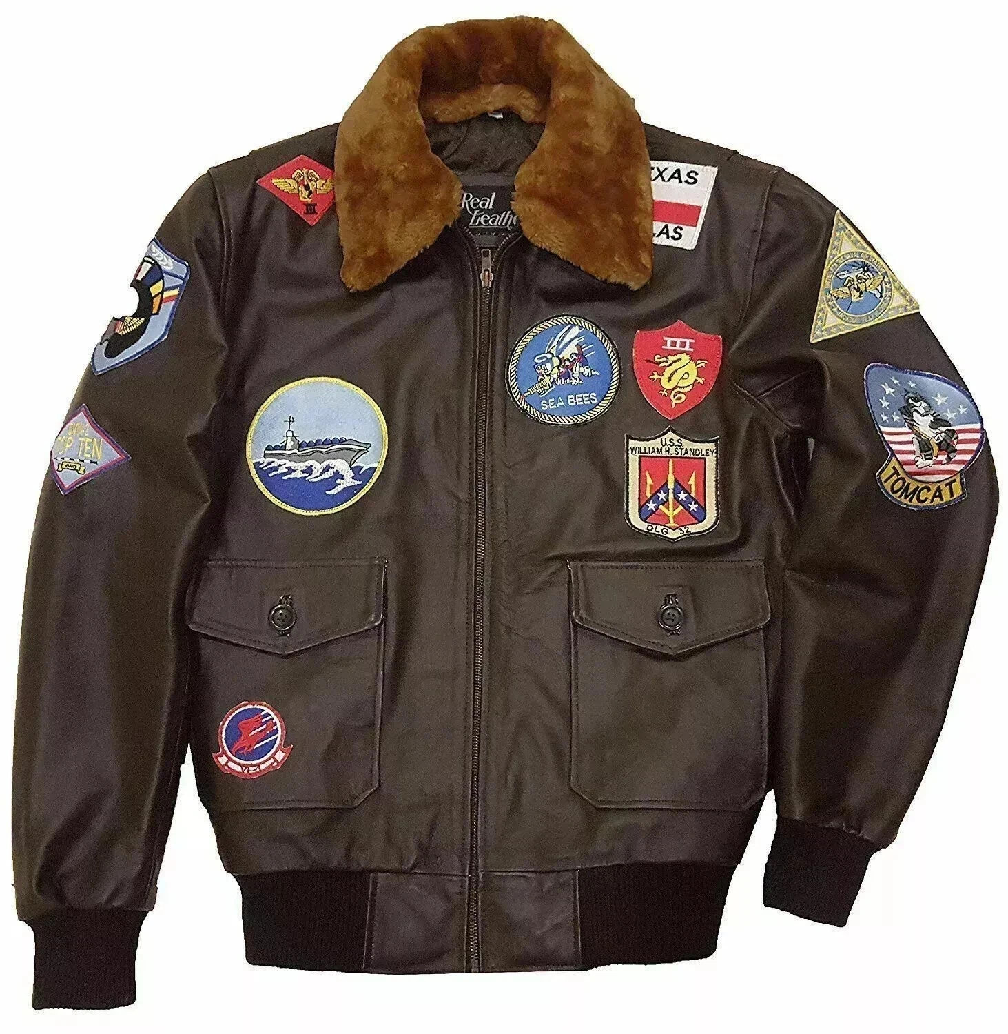 TOP GUN MAVERICK TOM CRUISE DARK BROWN LEATHER JACKET AVIATOR FLIGHT FUR COLLAR