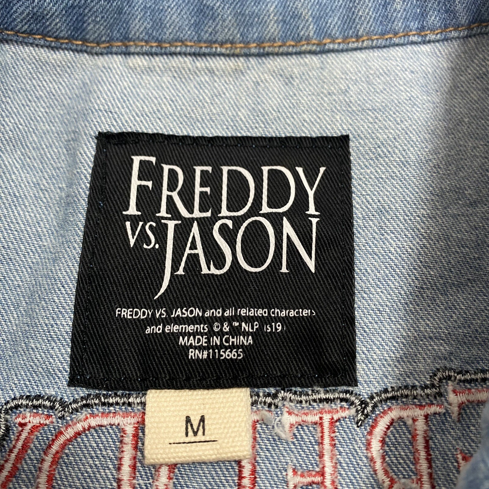 Freddy VS Jason Unisex Adults Blue Denim Jean Jacket Horror Size Medium