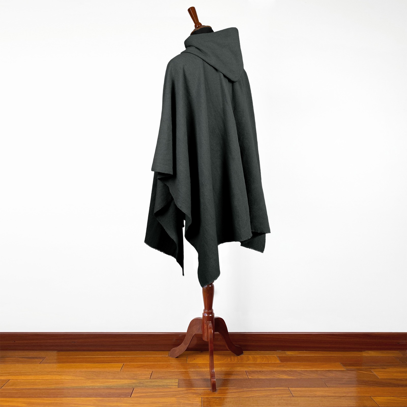LLAMA WOOL UNISEX | MENS HOODED BLACK PONCHO CAPE CLOAK | ANDES HANDMADE WARM