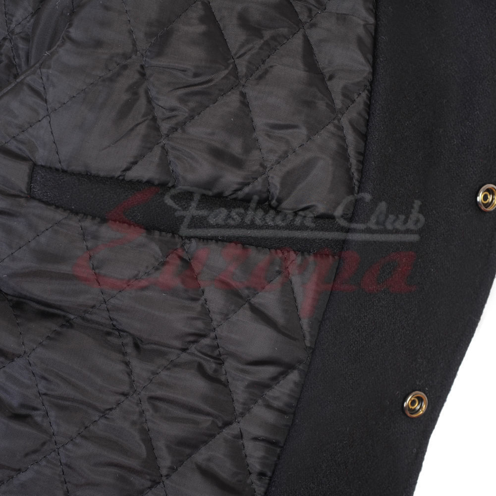 Premium Varsity Black Wool Letterman Hoodie Real Leather Sleeves XS-4XL