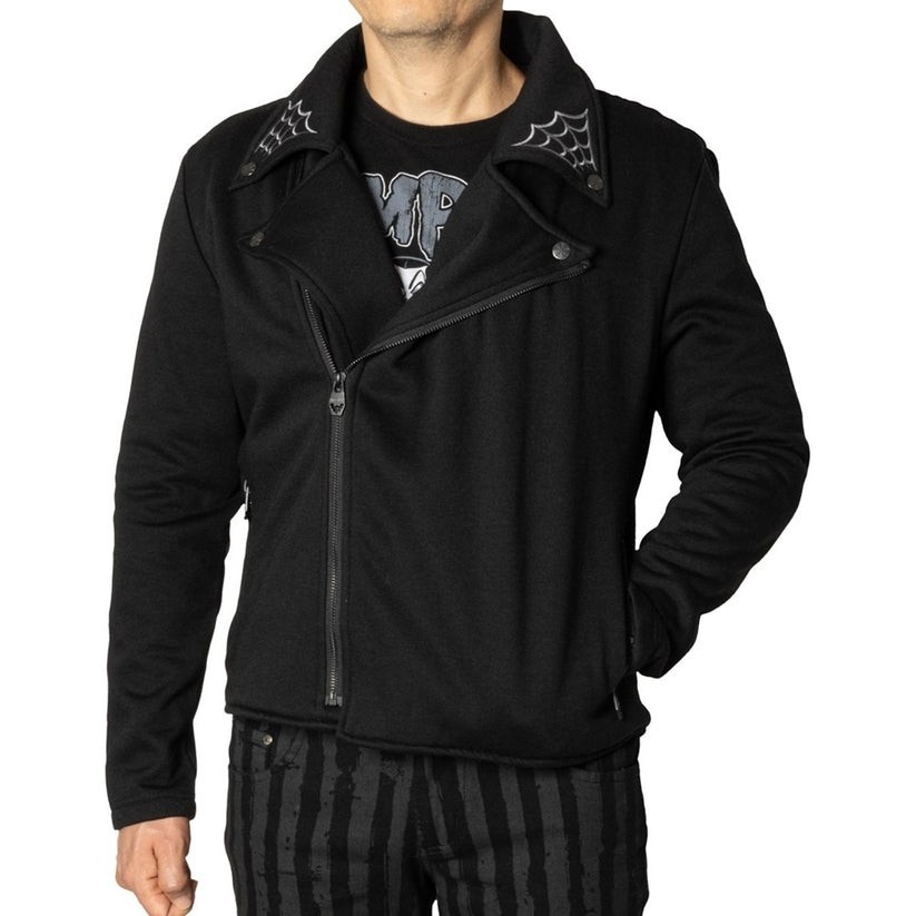 Kreepsville 666 Black Fleece Biker Moto Jacket Gothic Spiderweb S-M-L-XL-2XL-3XL