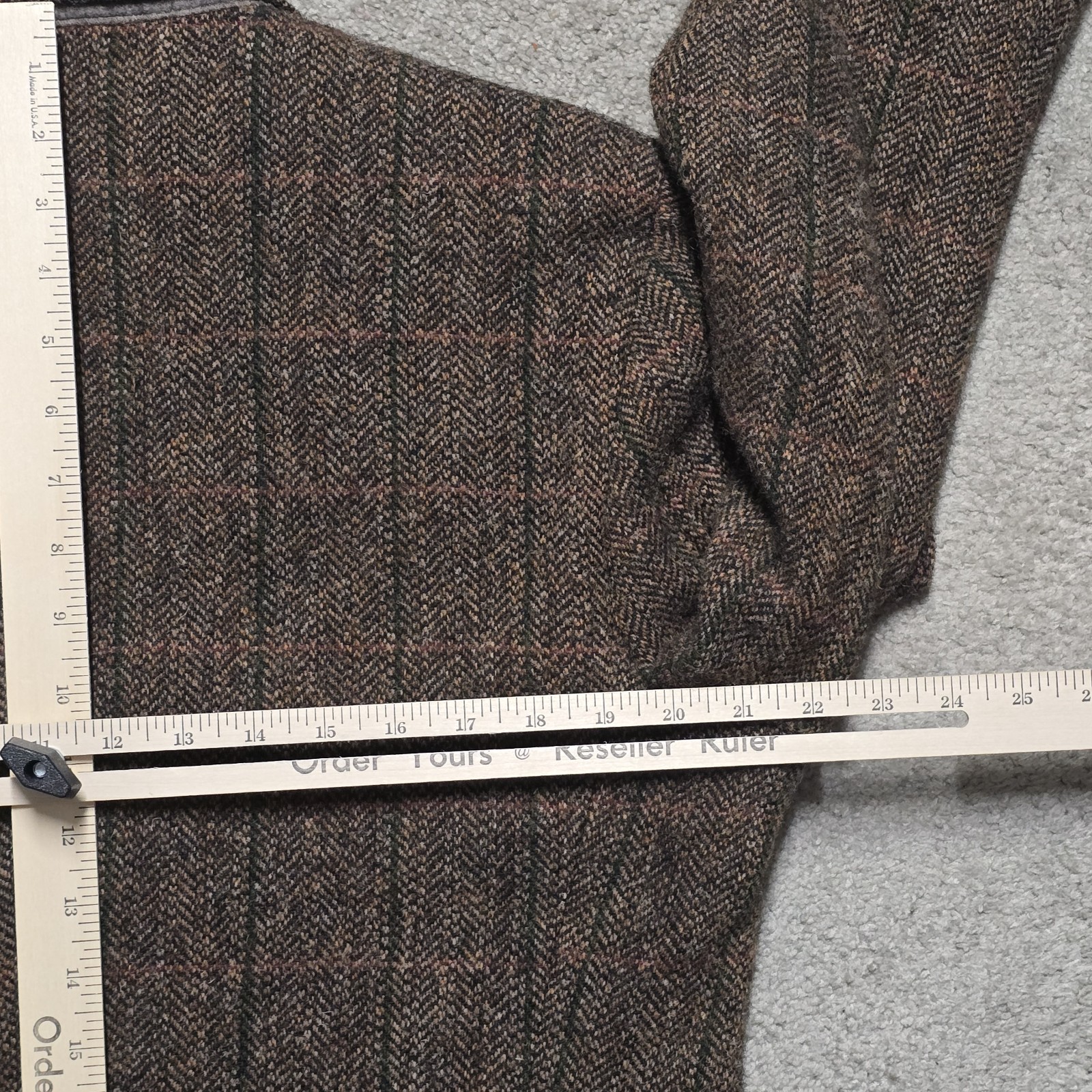 VTG Harris Tweed Blazer Mens 42R Scottish Wool Handwoven Brown Herringbone Check