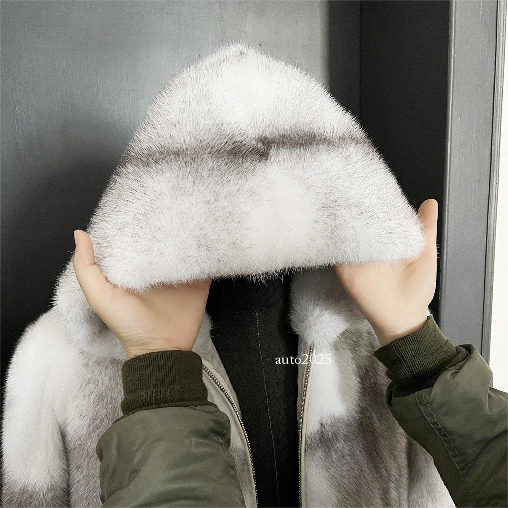 Winter Plus Size Mink Fur Coat Mens Hooded Zipper Short Zip Jacket Warm Outwear