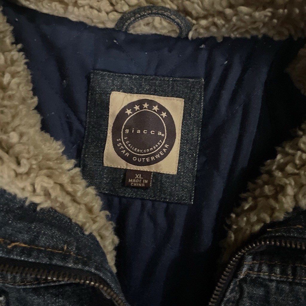 giacca Men’s Sherpa Lined Cotton Denim Zip Jacket Blue XL Regular Short