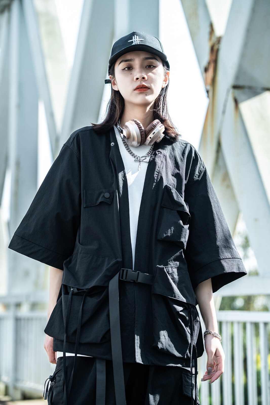 Niepce Matte Black Kimono Jacket Streetwear Fashion Casual Short Sleeves Hoodie