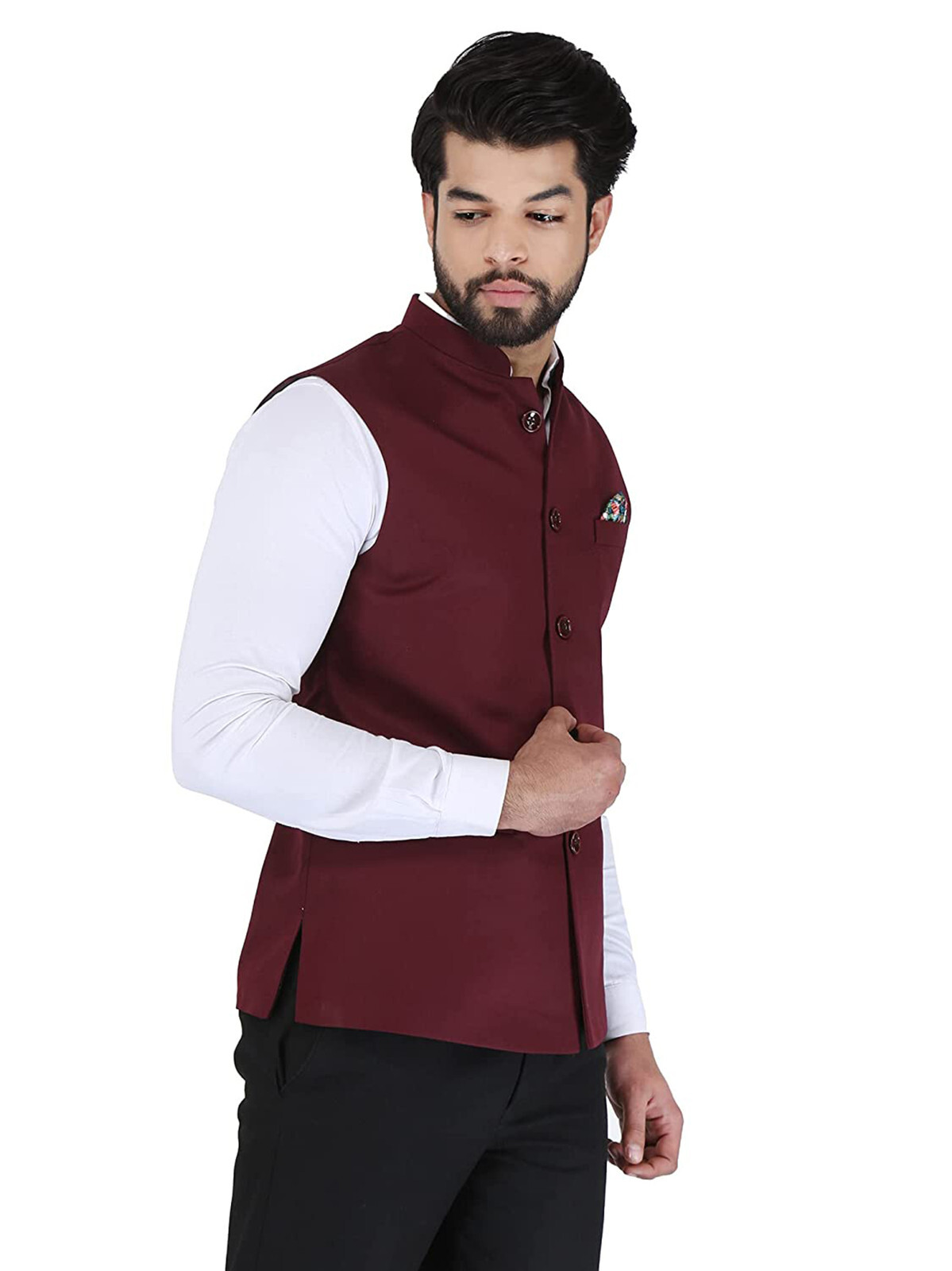 Maroon Solid Jacket Festival Wear Occasion Wear Jackets and Vests Partywear
