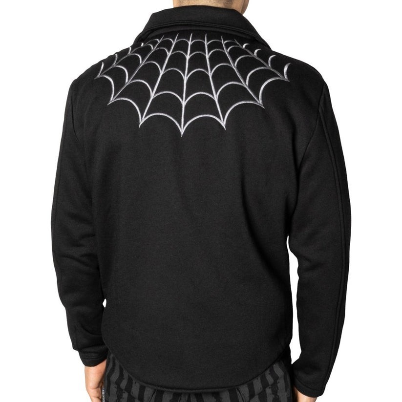 Kreepsville 666 Black Fleece Biker Moto Jacket Gothic Spiderweb S-M-L-XL-2XL-3XL
