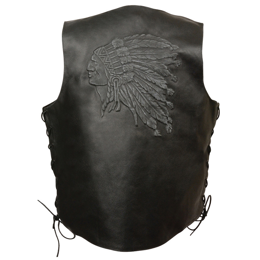 Event Leather 3935 Men’s Indian Head Embroidered Motorcycle Leather Vest