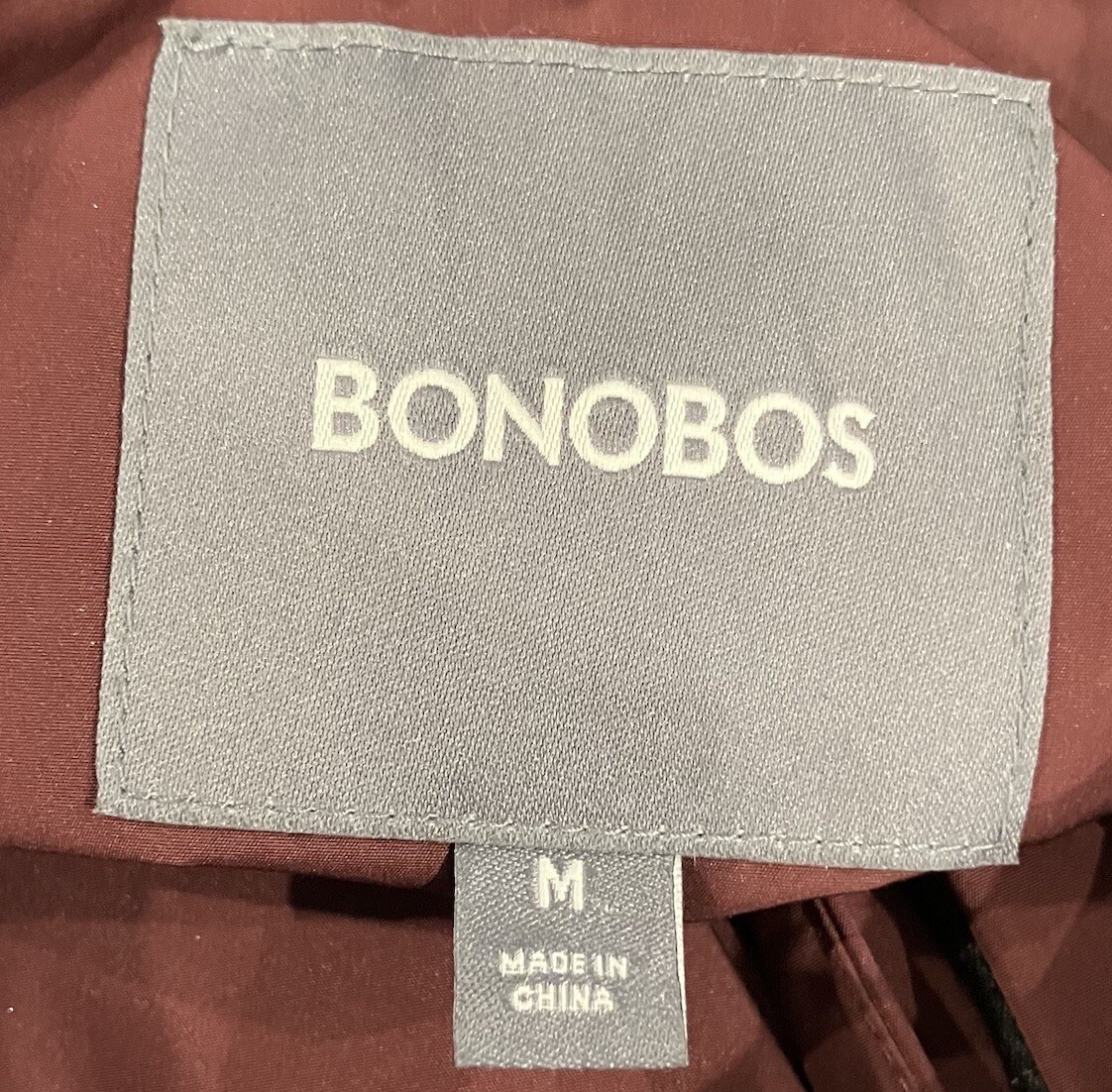Bonobos Men’s Jacket Medium Full Zipper Covered Snaps Burgundy Drawstring Waist