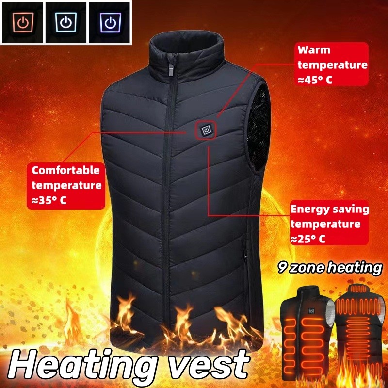Winter Heated Vest Men 9 Zone USB Charging Intelligent 3 Tiered Electric Jacket