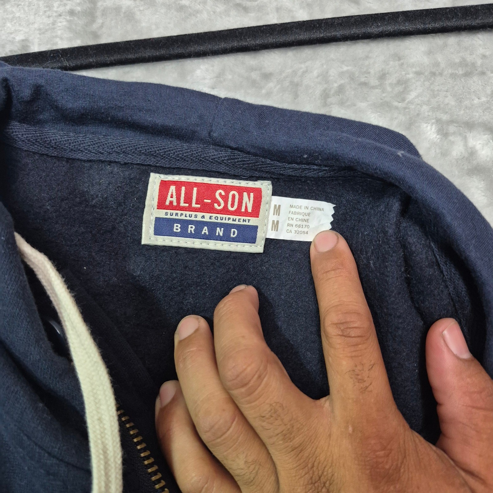 All-Son Surplus & Equipment Mens Navy Grey Wool Blend Utility Hooded Jacket M
