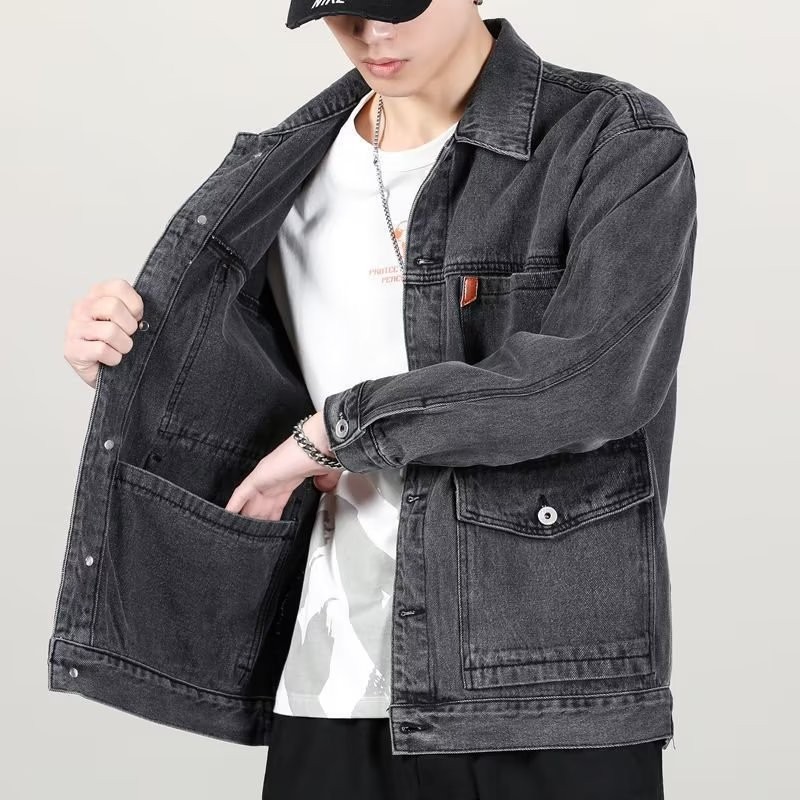 Mens Vintage Washed Denim Button Up Cargo Trucker Jacket Coat M-5XL