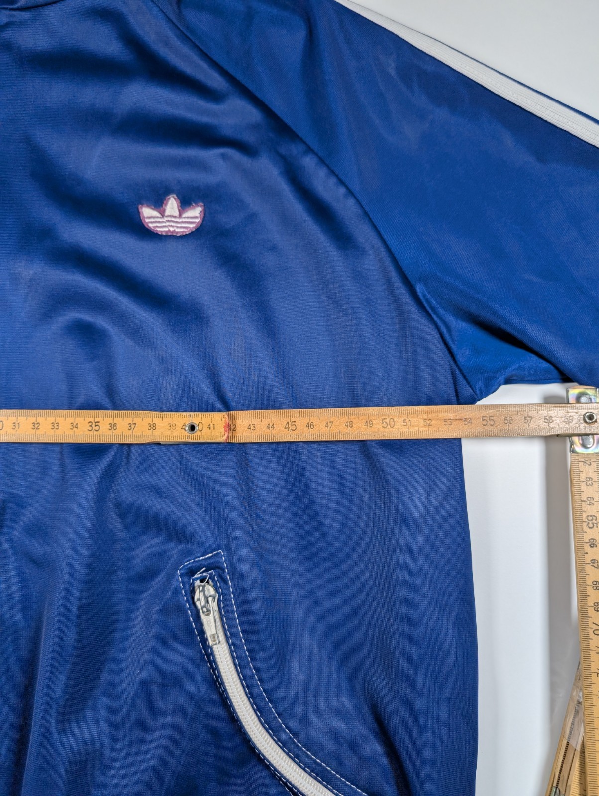 ’80 Adidas Curved Zip Vintage Track Top Jacket made in West Germany Cupro – L