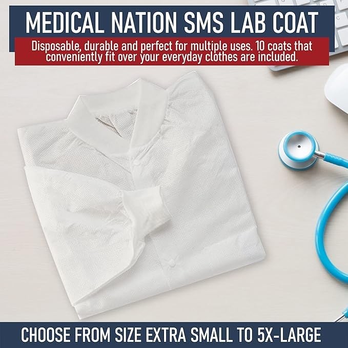 Pack of 10 Disposable Lab Coats – Blue – With 3 Pockets and Soft Knit Cuffs & Co