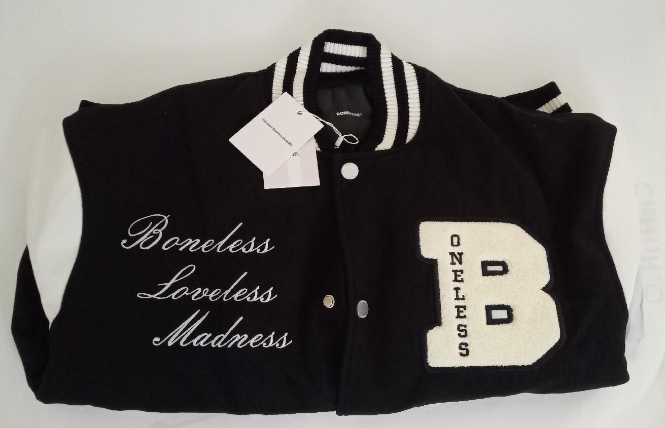BONELESS Cloud Skeleton Varsity Jacket-Black- Size L-New-US Seller