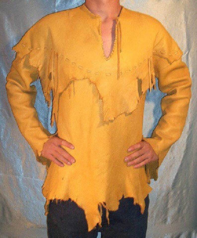 Mens Leather Buckskin Shirt Mountain Man Reenactment Suede Native American