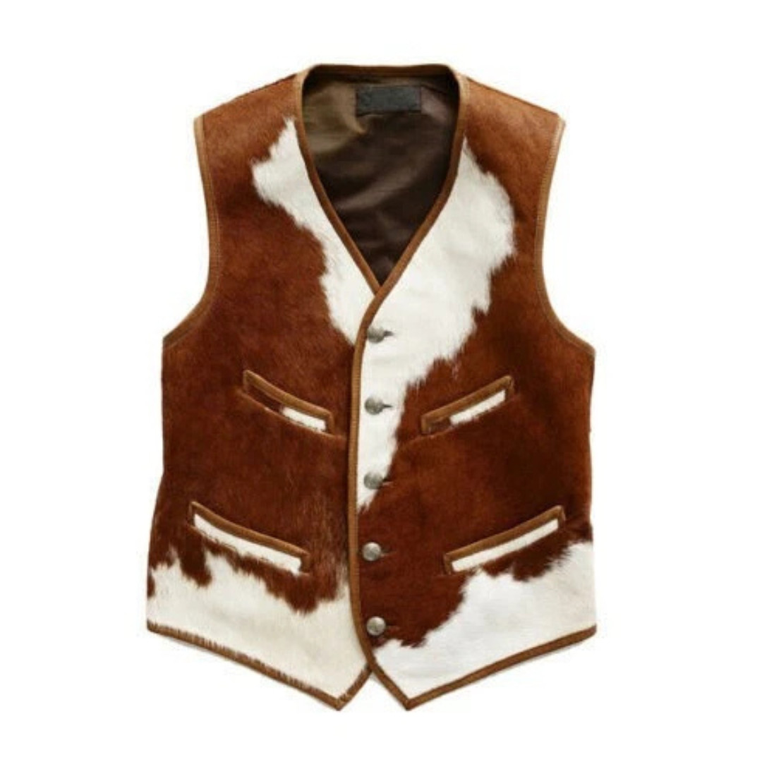 Handmade Genuine Hair-On Cowhide Leather Western Cowboy Ranch Vest Brown White..