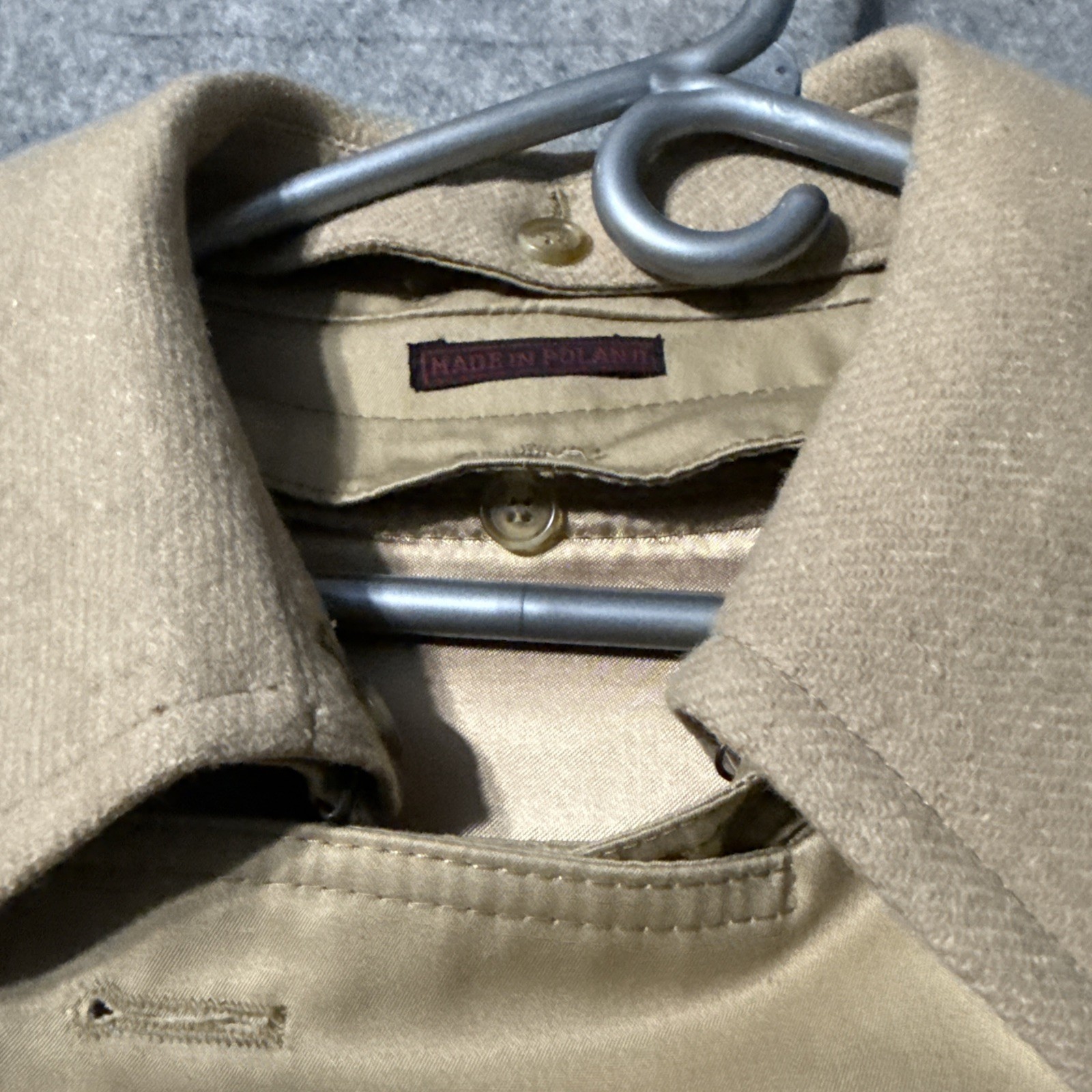 Vintage Mens Trench Coat L-40 Made In Poland Plaid Liner Removable Wool Tan
