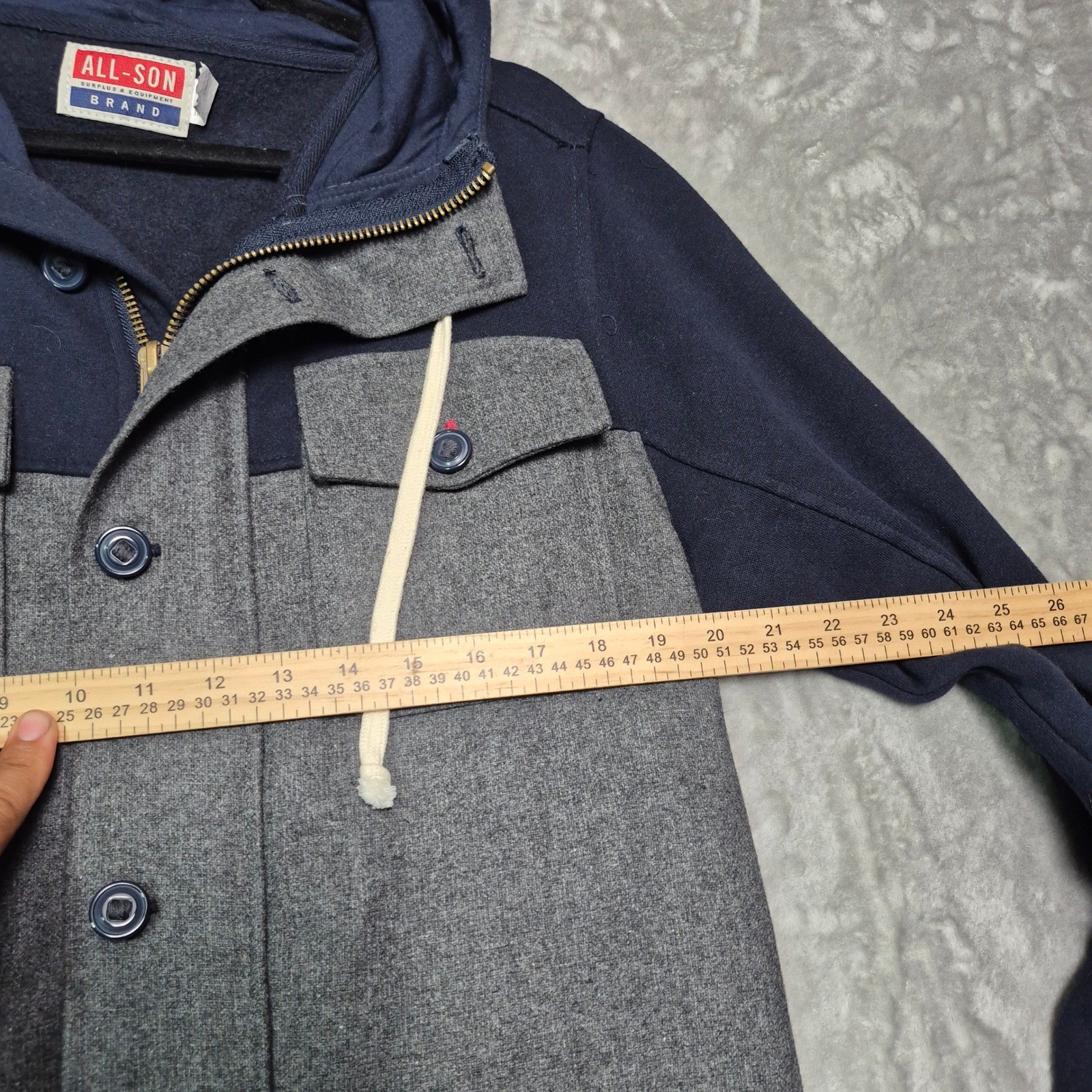 All-Son Surplus & Equipment Mens Navy Grey Wool Blend Utility Hooded Jacket M