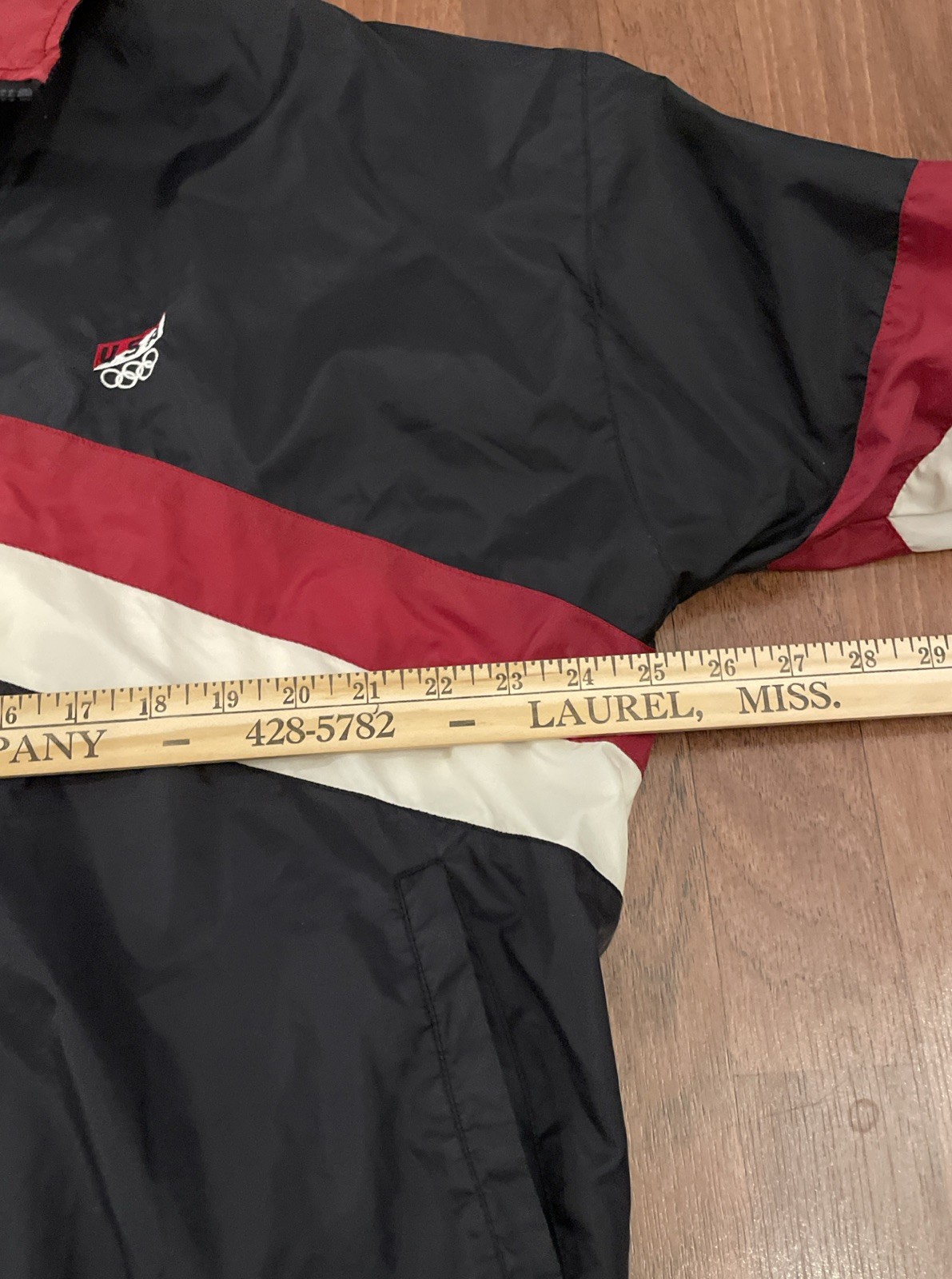 Vintage USA Olympic Jacket Mens Large Black Red White Windbreaker JC Penney 90s