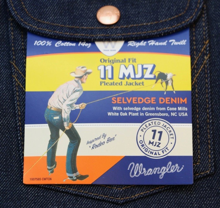 Wrangler Men’s Denim Jacket 11MJZ Cone Mills White Oak Selvedge Sanforized 14 oz