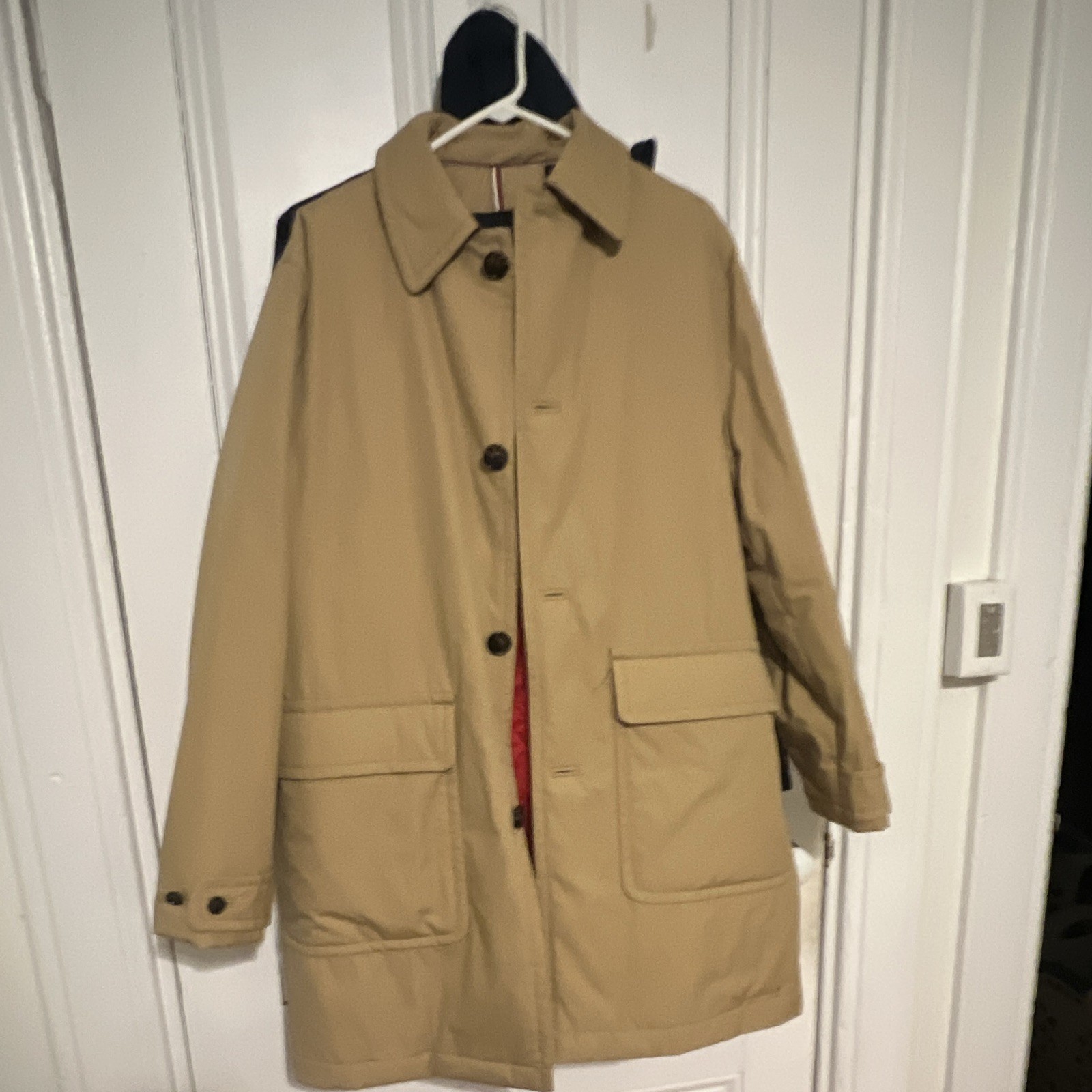 Tommy Hilfiger Men’s Beige Mid-Length Overcoat Button Front Lined S/P