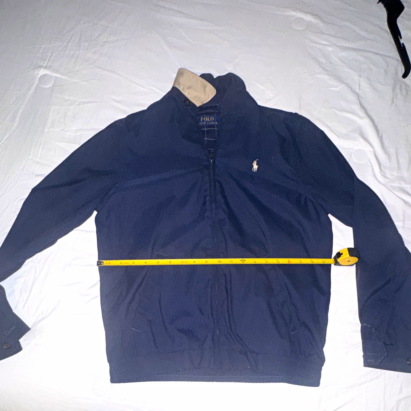 Polo Ralph Lauren Mens Navy Full Zip Bomber Jacket Pockets Plaid Lining S-M