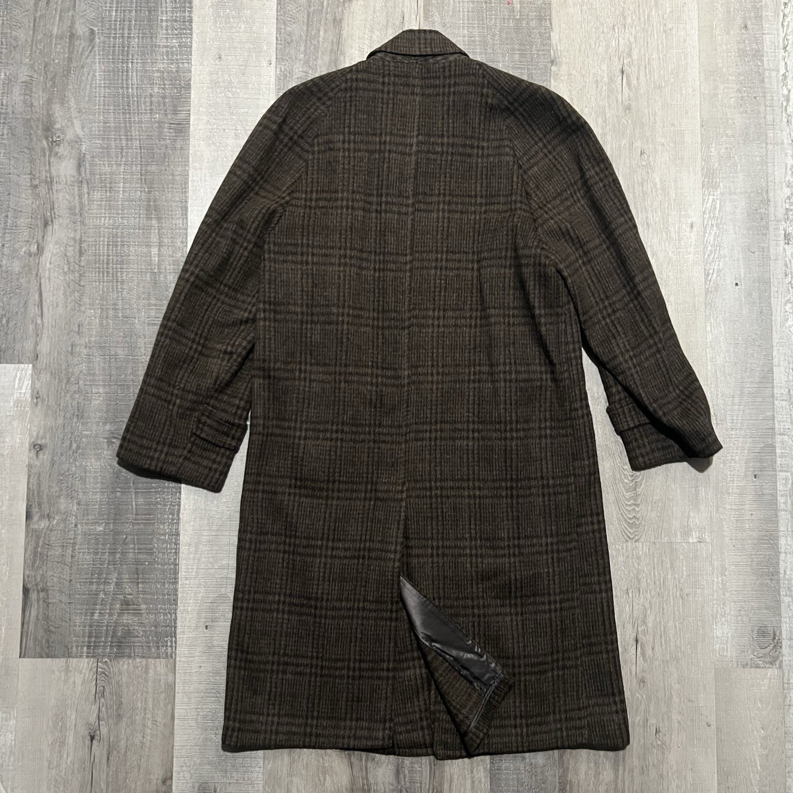 VTG Brooks Brothers 70s/80s Wool Glen Check Overcoat Trench Union Made Shaggy 44