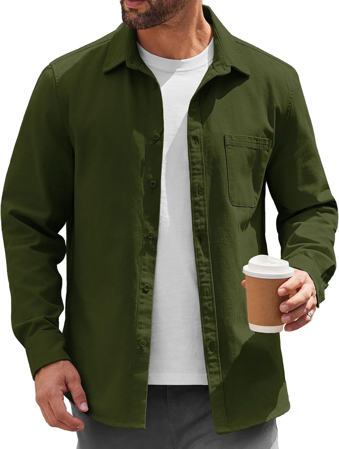 Mens Lightweight Fall Shacket Casual Button Down Shirt Jacket Layering Overshirt