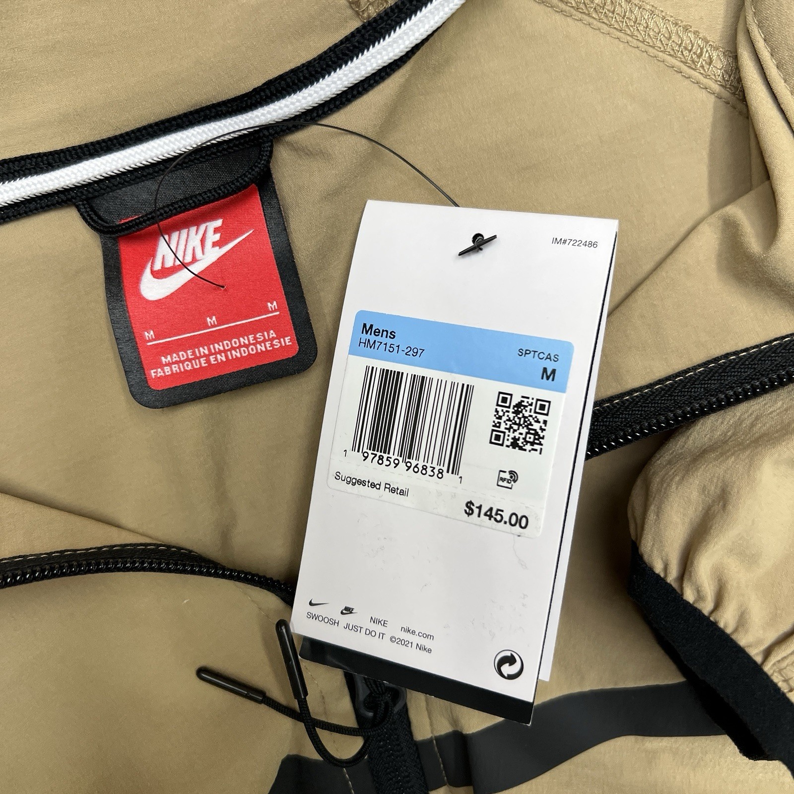 Nike Tech Woven Jacket Medium Mens Parachute Beige Black Full Zip Hoodie